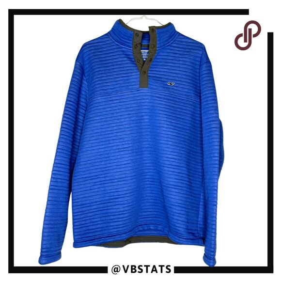 Vineyard Vines Men's 1/4 Snap Placket Quilted Pullover Sweatshirt Blue Sz Medium - Picture 1 of 8